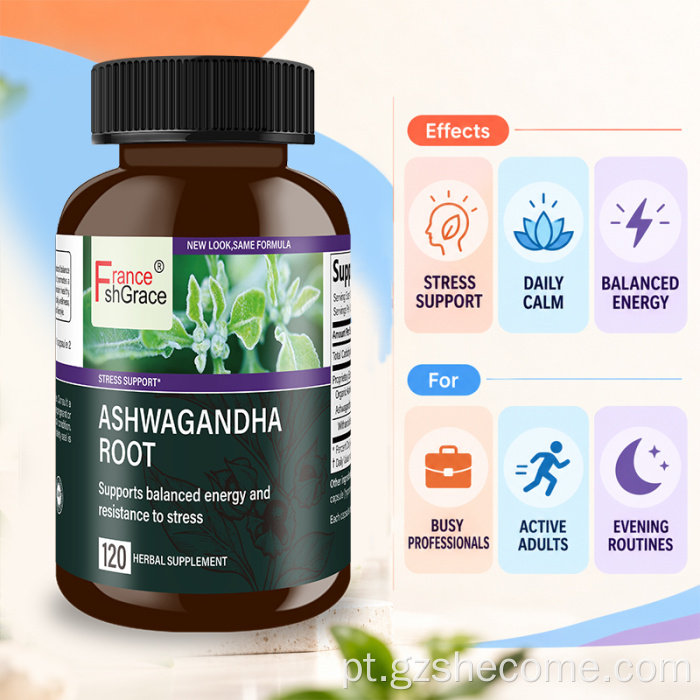 Suplemento de ervas Shecome Ashwagandha para suporte ao estresse e sono